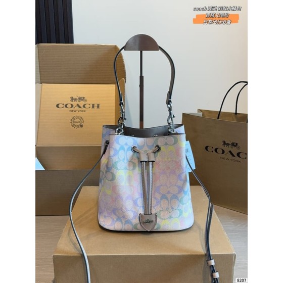 Drawstring Bucket Bag in Multicolor Signature Canvas
